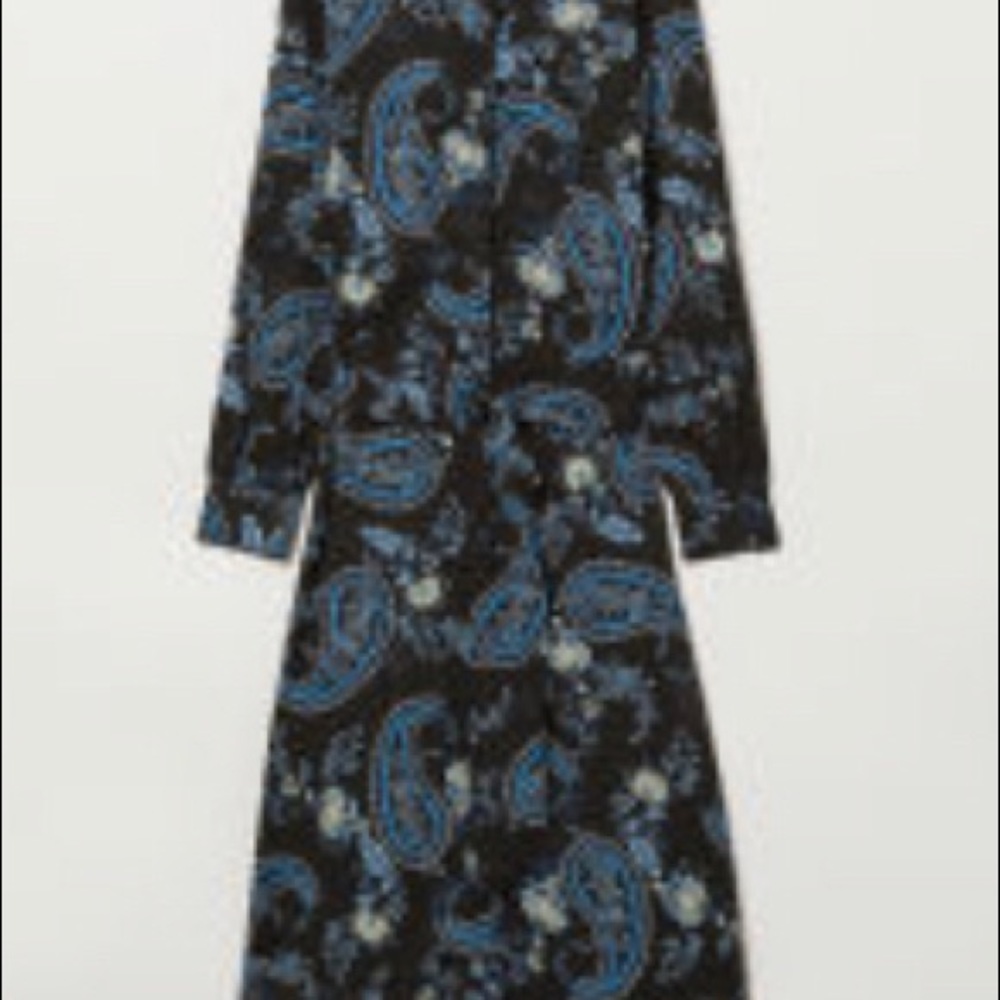 H&M Calf-length Shirt Dress w/ Belt Black +Paisley